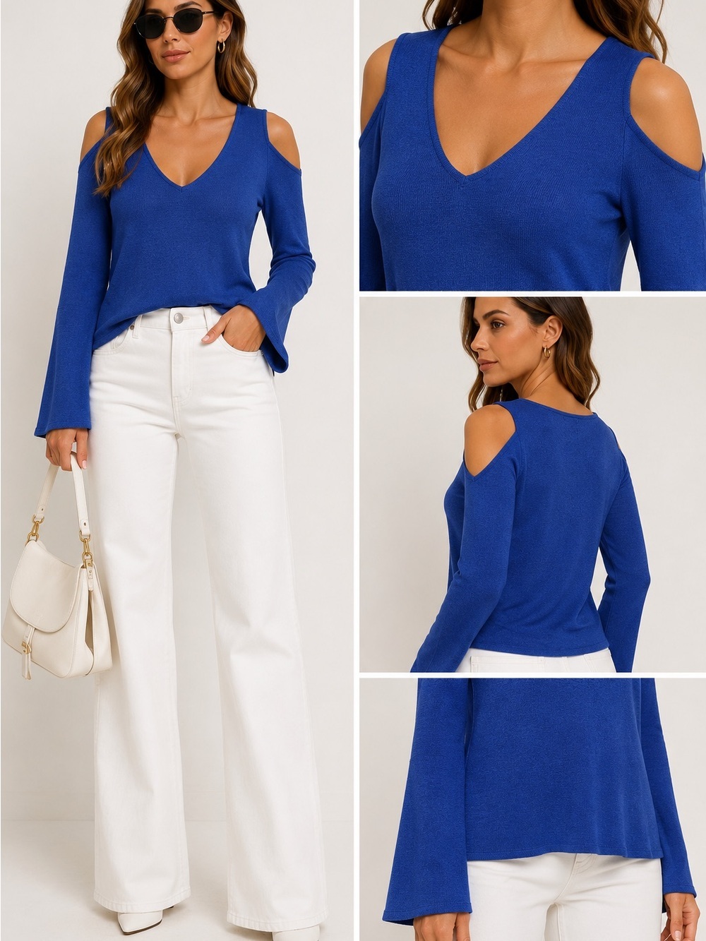 Roz & Ali | NWOT Royal Blue Cold-Shoulder V-Neck Sweater (size XS/S)